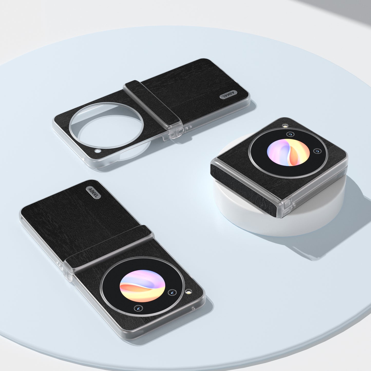 ABEEL For ZTE nubia Flip 5G Case Matte Clear Edge Wood Texture Leather Coated PC Phone Cover - Black