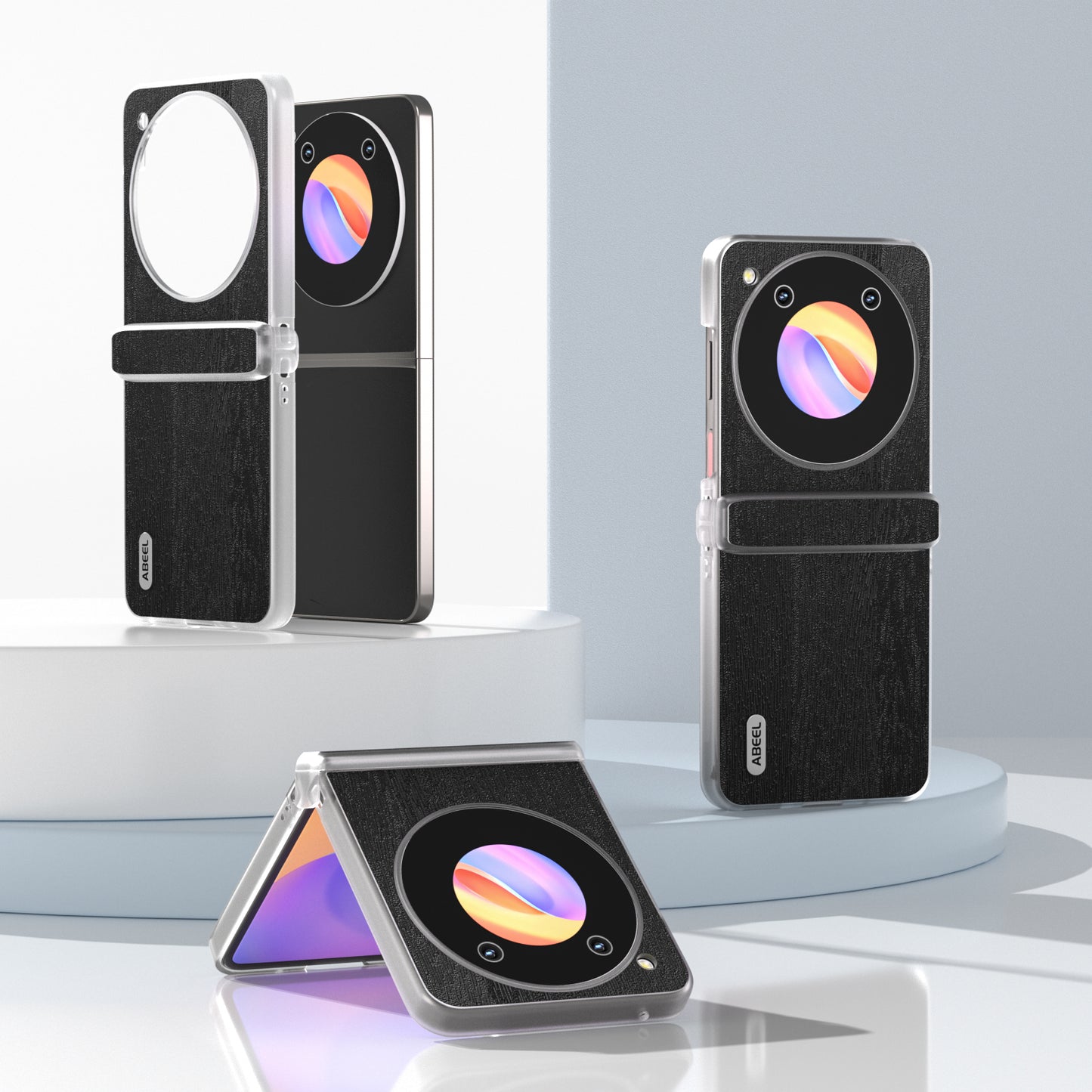 ABEEL For ZTE nubia Flip 5G Case Matte Clear Edge Wood Texture Leather Coated PC Phone Cover - Black