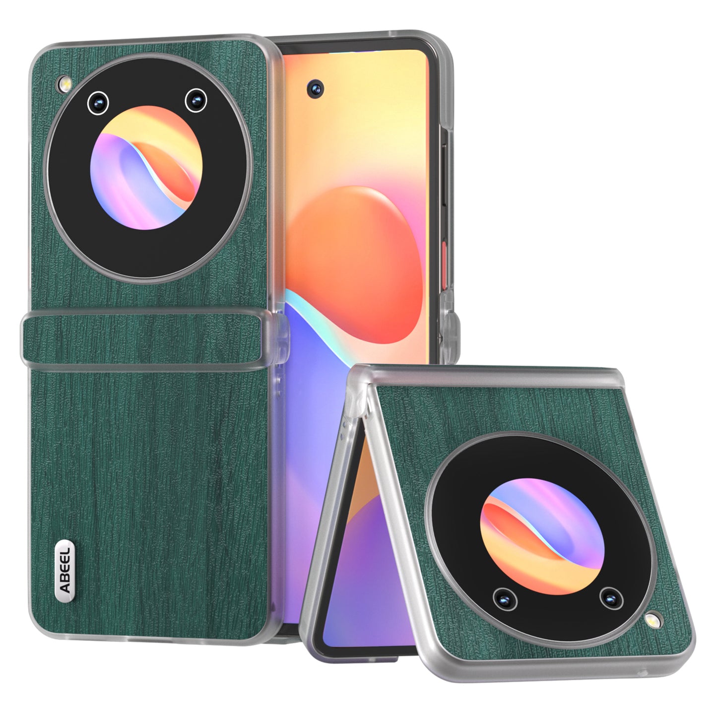 ABEEL For ZTE nubia Flip 5G Case Matte Clear Edge Wood Texture Leather Coated PC Phone Cover - Green