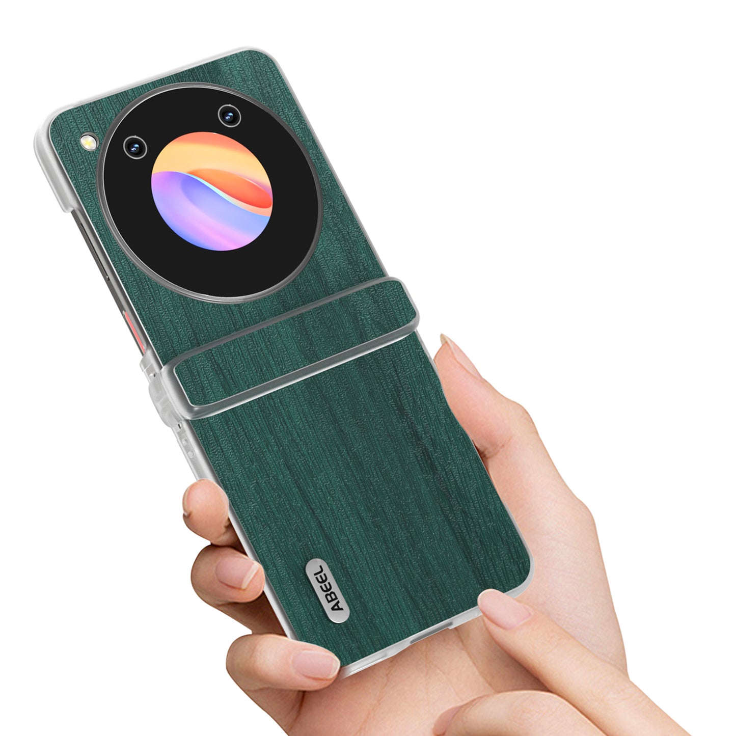 ABEEL For ZTE nubia Flip 5G Case Matte Clear Edge Wood Texture Leather Coated PC Phone Cover - Green