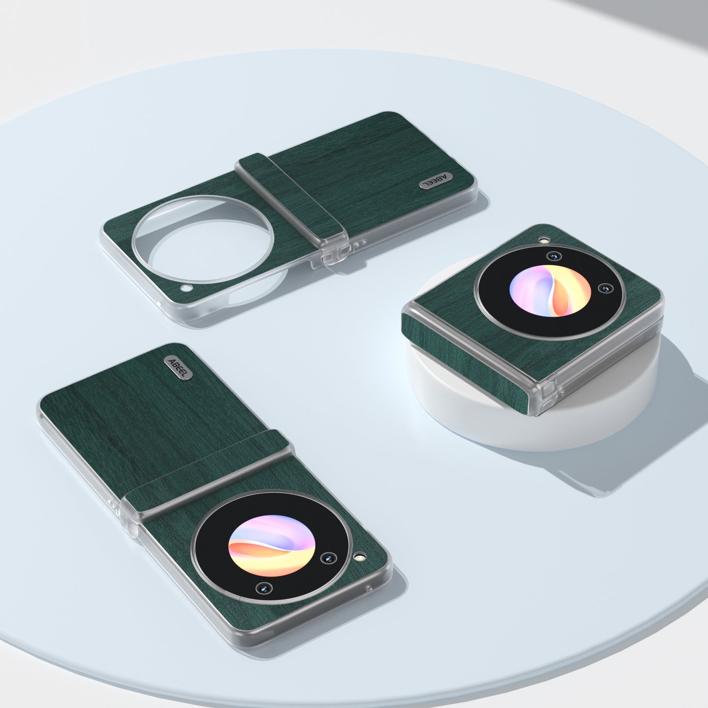 ABEEL For ZTE nubia Flip 5G Case Matte Clear Edge Wood Texture Leather Coated PC Phone Cover - Green