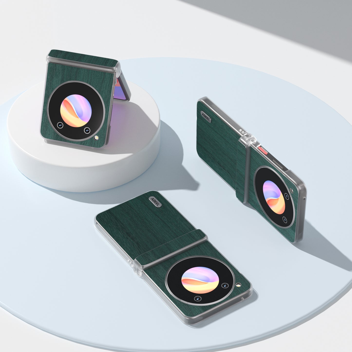 ABEEL For ZTE nubia Flip 5G Case Matte Clear Edge Wood Texture Leather Coated PC Phone Cover - Green