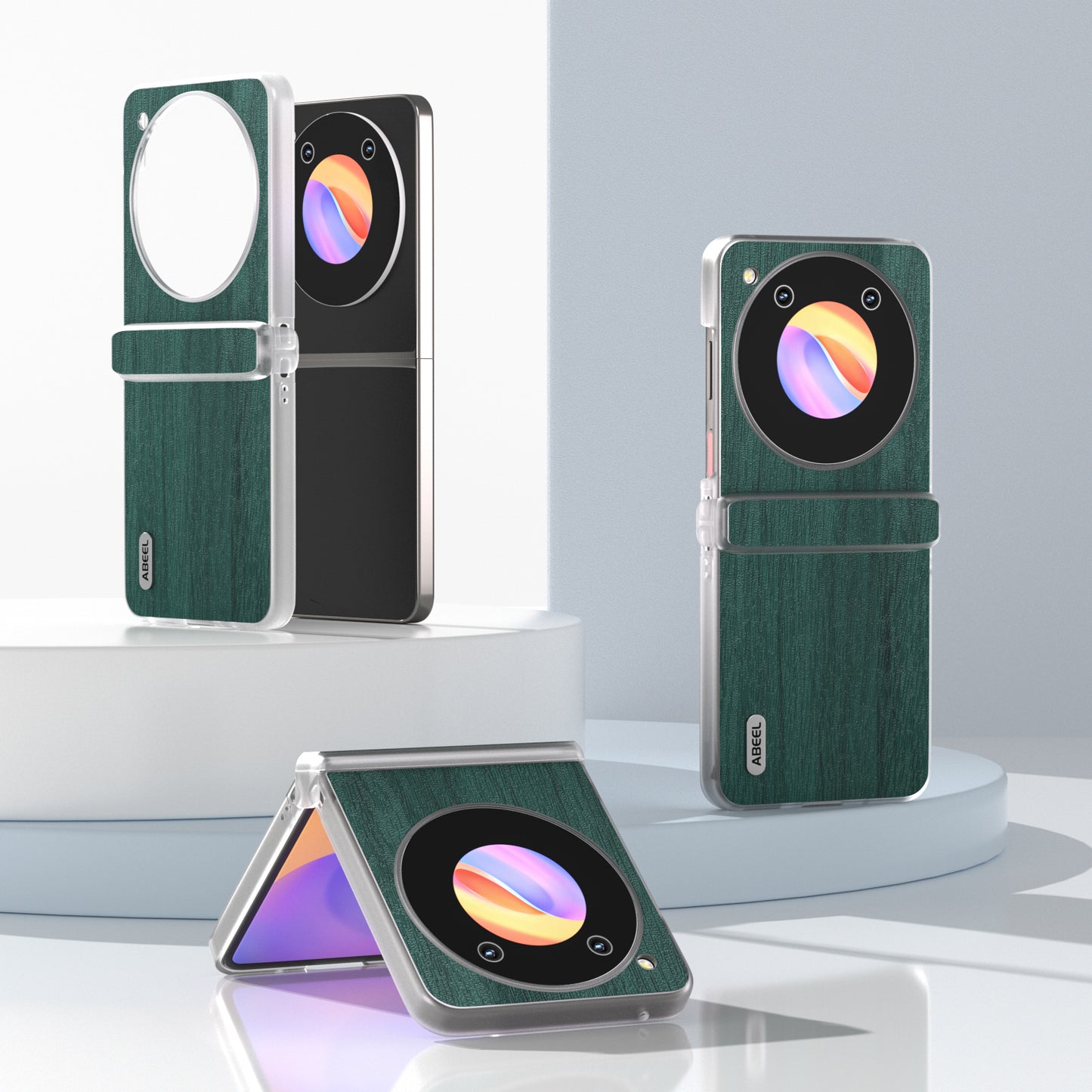 ABEEL For ZTE nubia Flip 5G Case Matte Clear Edge Wood Texture Leather Coated PC Phone Cover - Green