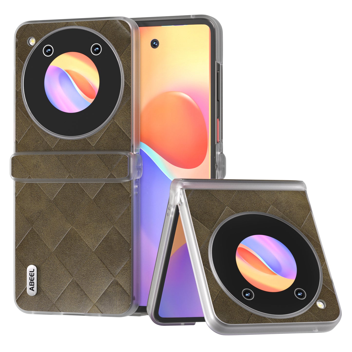 ABEEL For ZTE nubia Flip 5G Case Transparent Matte Edge Leather Coated PC Grid Pattern Phone Cover - Green