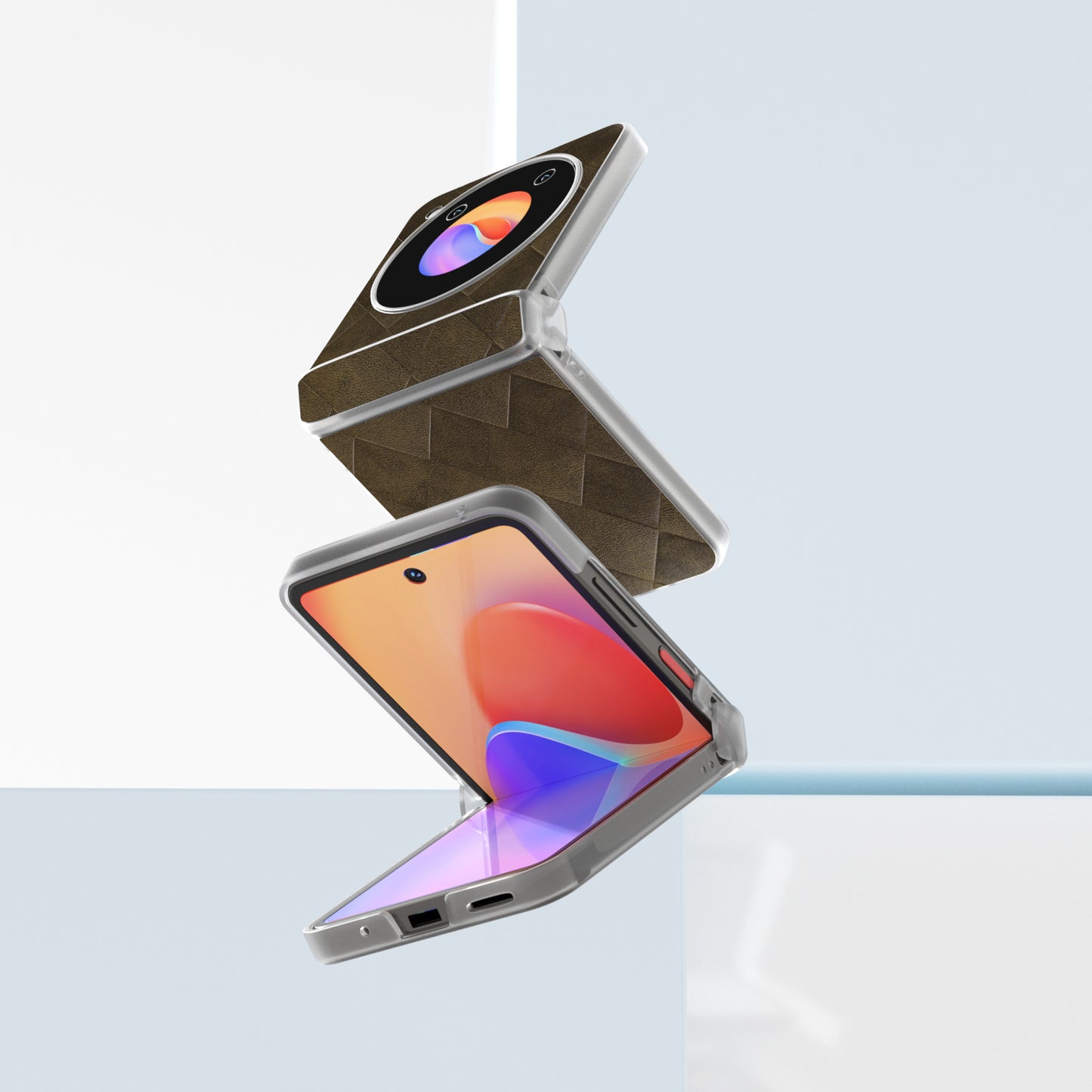 ABEEL For ZTE nubia Flip 5G Case Transparent Matte Edge Leather Coated PC Grid Pattern Phone Cover - Green