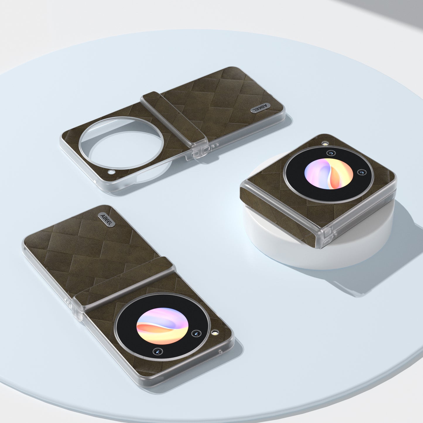 ABEEL For ZTE nubia Flip 5G Case Transparent Matte Edge Leather Coated PC Grid Pattern Phone Cover - Green