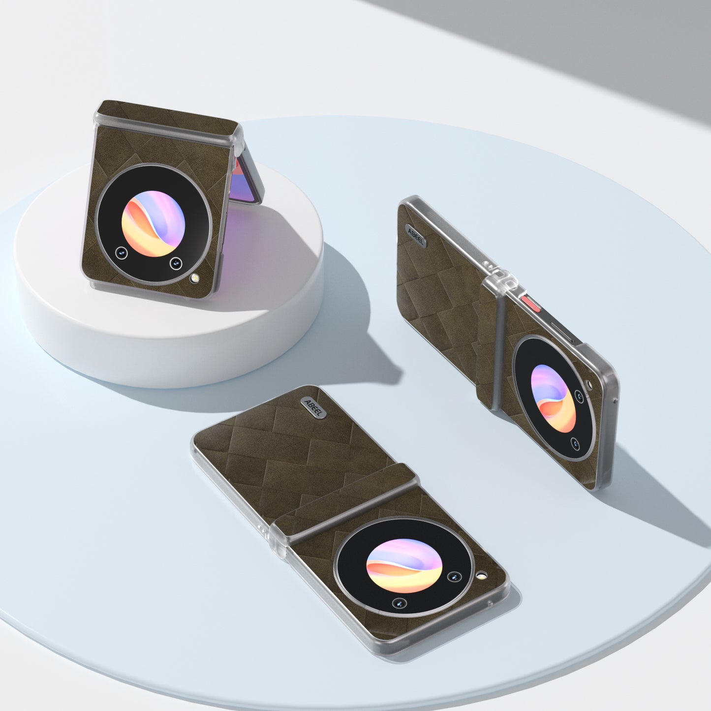 ABEEL For ZTE nubia Flip 5G Case Transparent Matte Edge Leather Coated PC Grid Pattern Phone Cover - Green