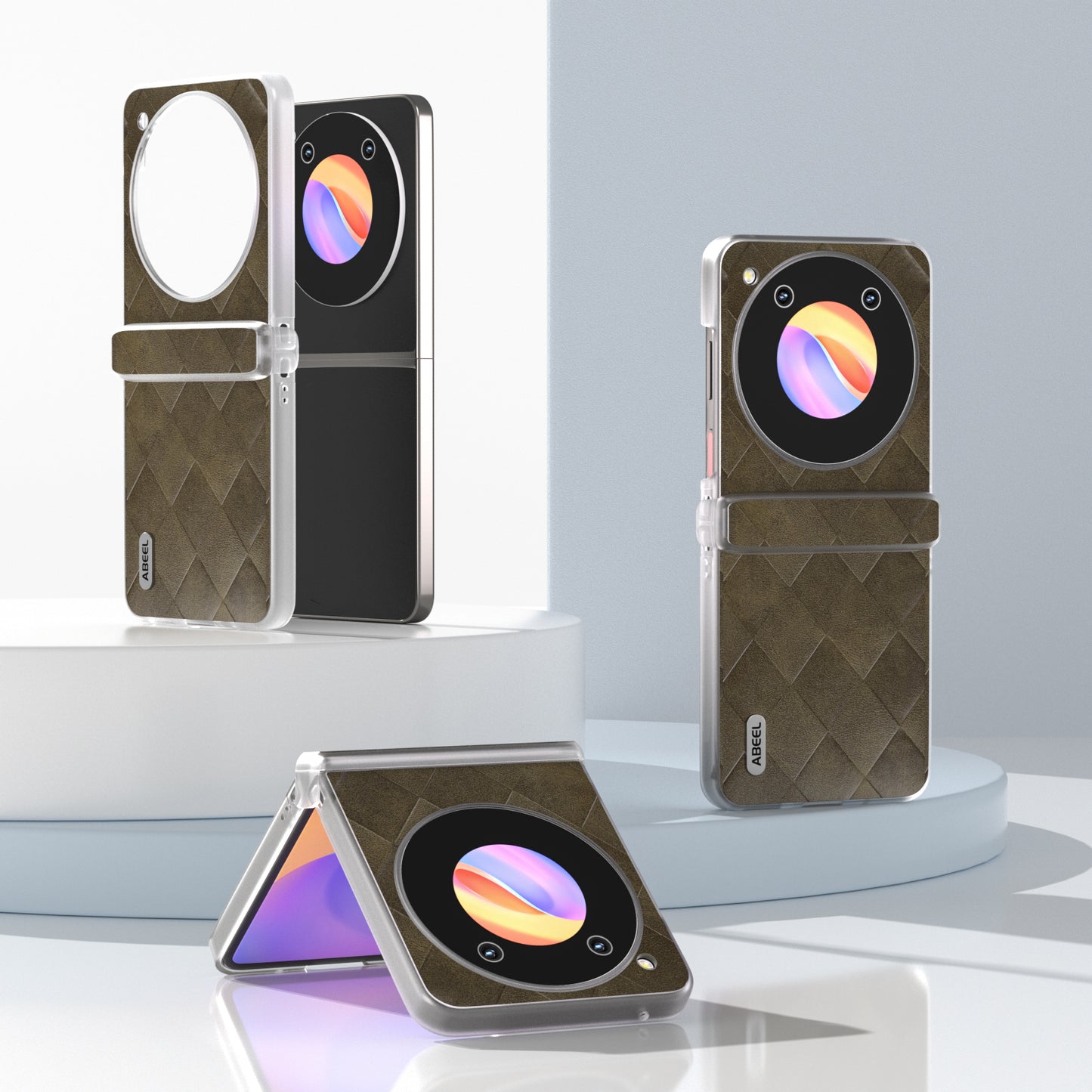 ABEEL For ZTE nubia Flip 5G Case Transparent Matte Edge Leather Coated PC Grid Pattern Phone Cover - Green