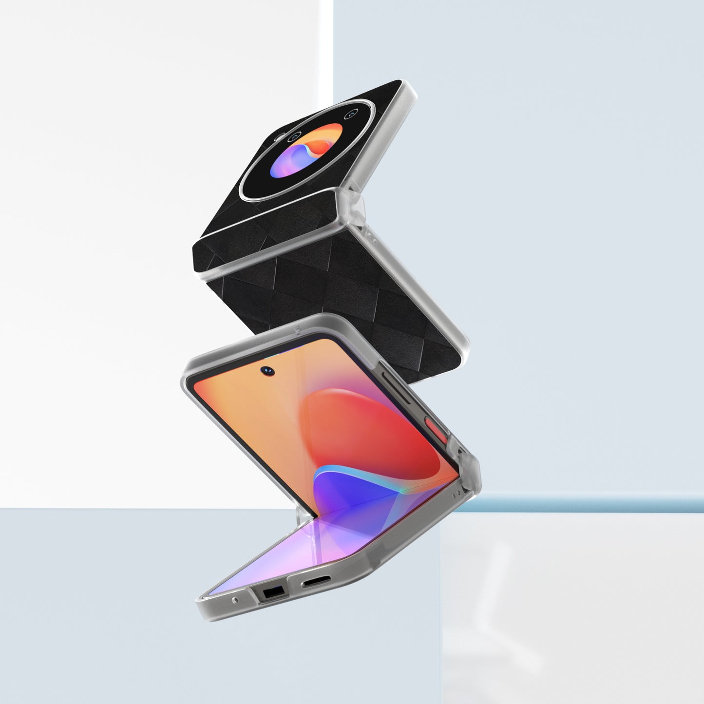 ABEEL For ZTE nubia Flip 5G Case Transparent Matte Edge Leather Coated PC Grid Pattern Phone Cover - Black