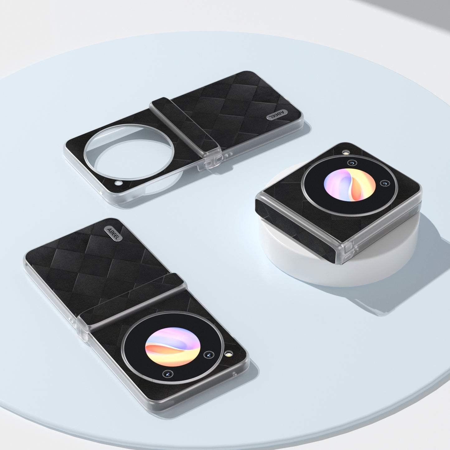 ABEEL For ZTE nubia Flip 5G Case Transparent Matte Edge Leather Coated PC Grid Pattern Phone Cover - Black