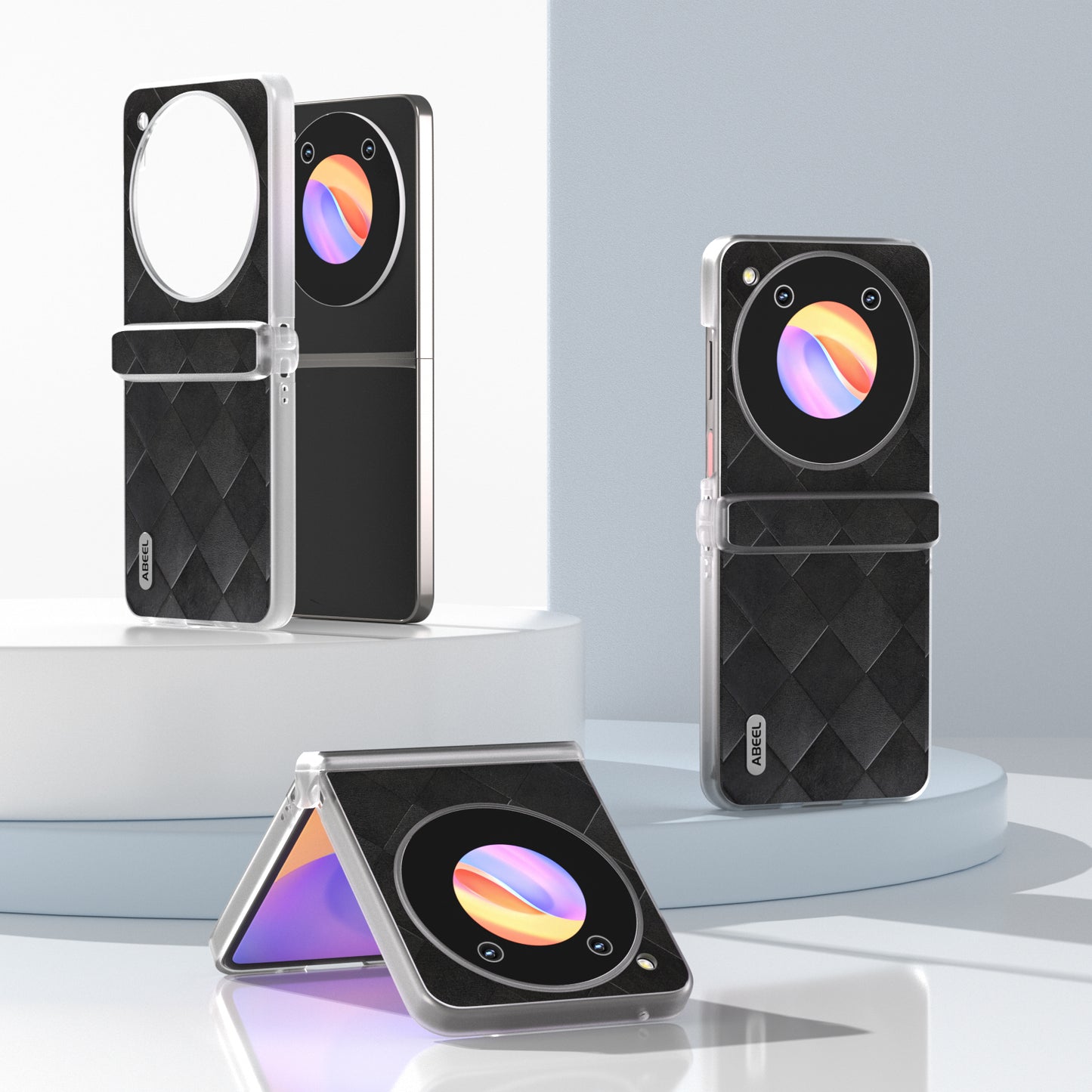 ABEEL For ZTE nubia Flip 5G Case Transparent Matte Edge Leather Coated PC Grid Pattern Phone Cover - Black