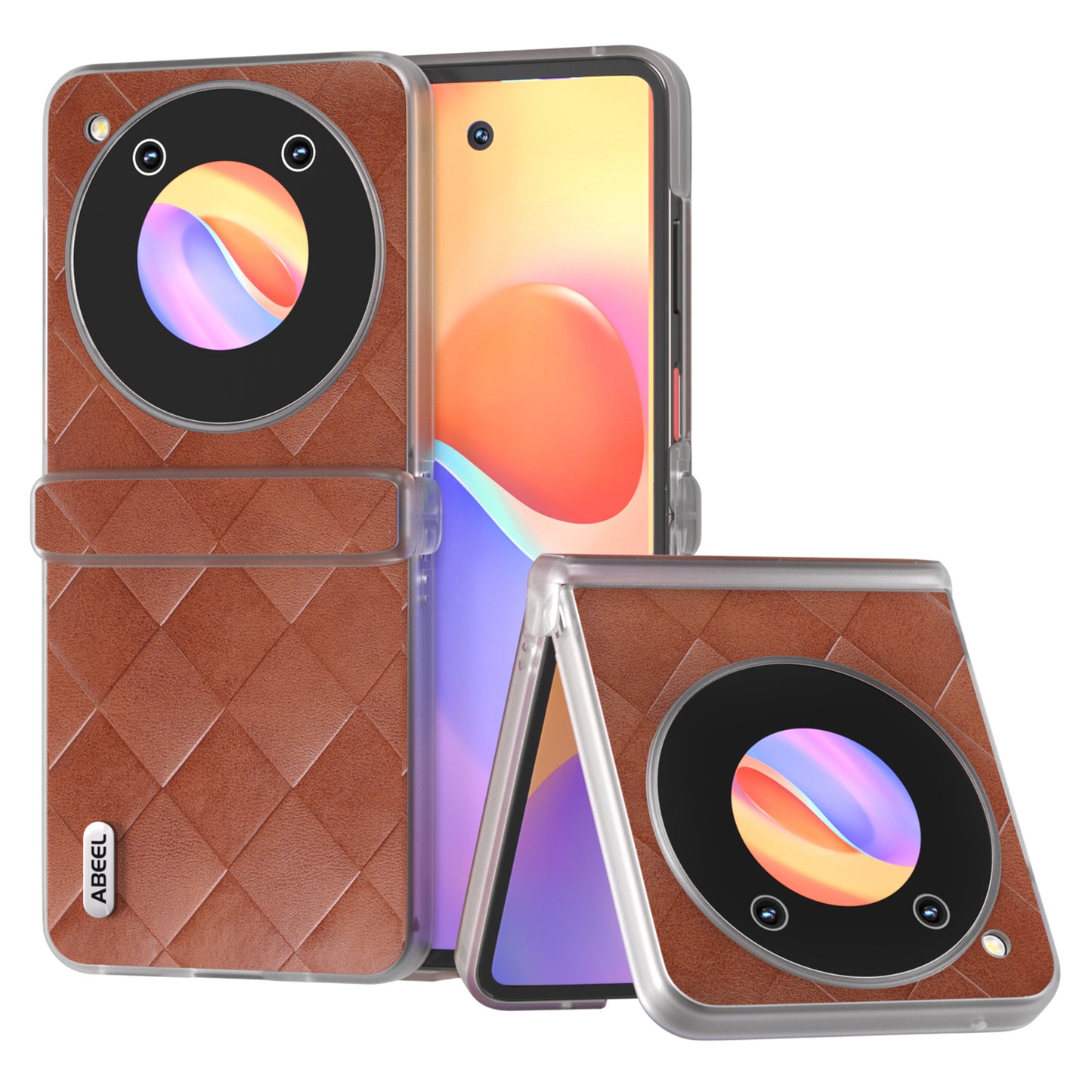 ABEEL For ZTE nubia Flip 5G Case Transparent Matte Edge Leather Coated PC Grid Pattern Phone Cover - Brown
