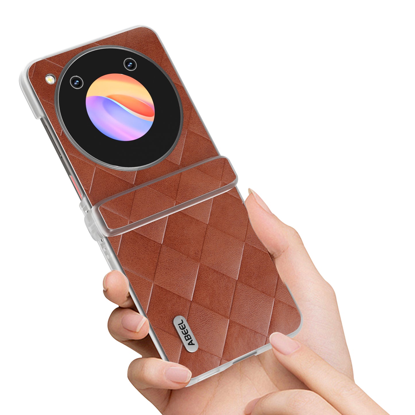 ABEEL For ZTE nubia Flip 5G Case Transparent Matte Edge Leather Coated PC Grid Pattern Phone Cover - Brown