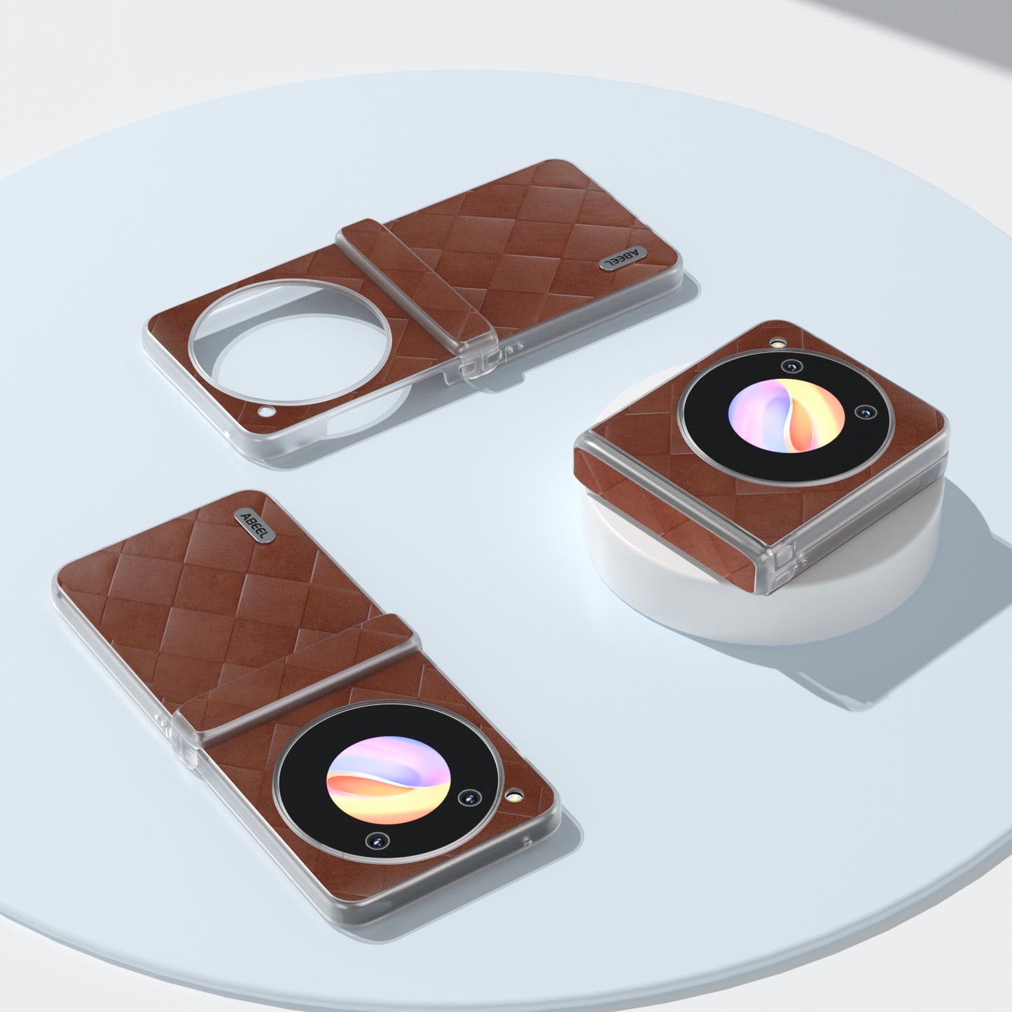 ABEEL For ZTE nubia Flip 5G Case Transparent Matte Edge Leather Coated PC Grid Pattern Phone Cover - Brown