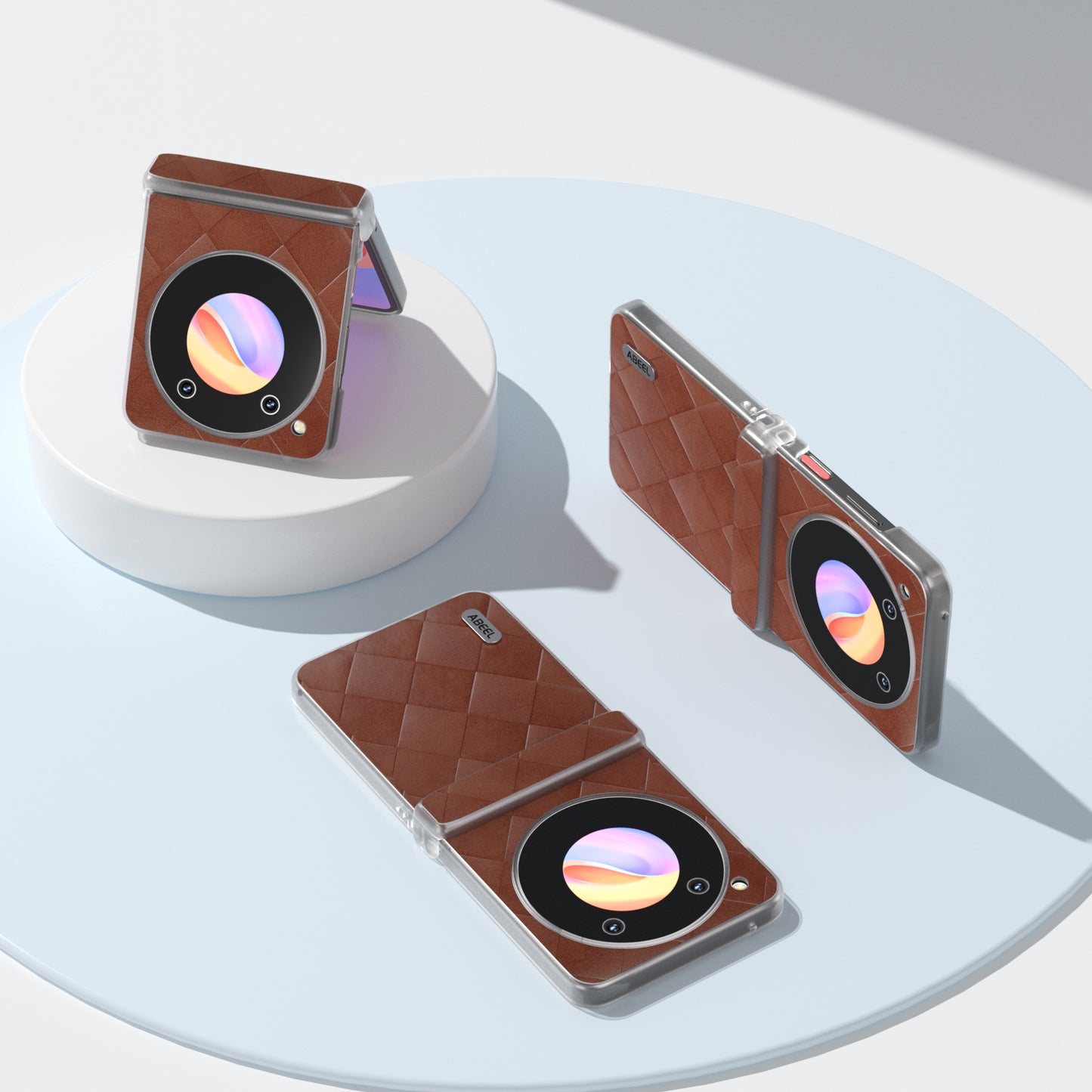 ABEEL For ZTE nubia Flip 5G Case Transparent Matte Edge Leather Coated PC Grid Pattern Phone Cover - Brown