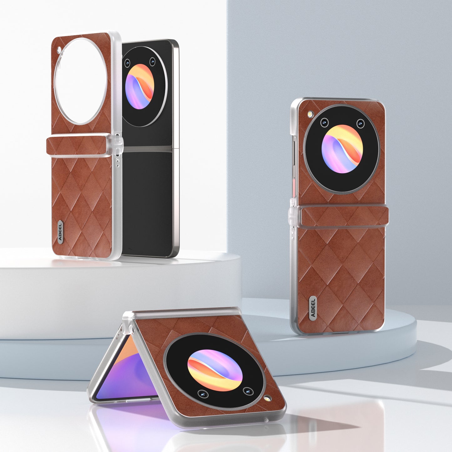 ABEEL For ZTE nubia Flip 5G Case Transparent Matte Edge Leather Coated PC Grid Pattern Phone Cover - Brown