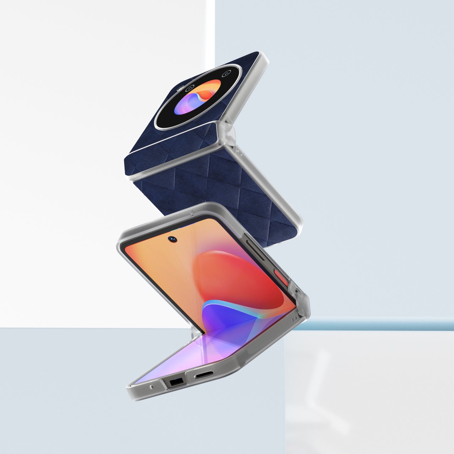 ABEEL For ZTE nubia Flip 5G Case Transparent Matte Edge Leather Coated PC Grid Pattern Phone Cover - Blue