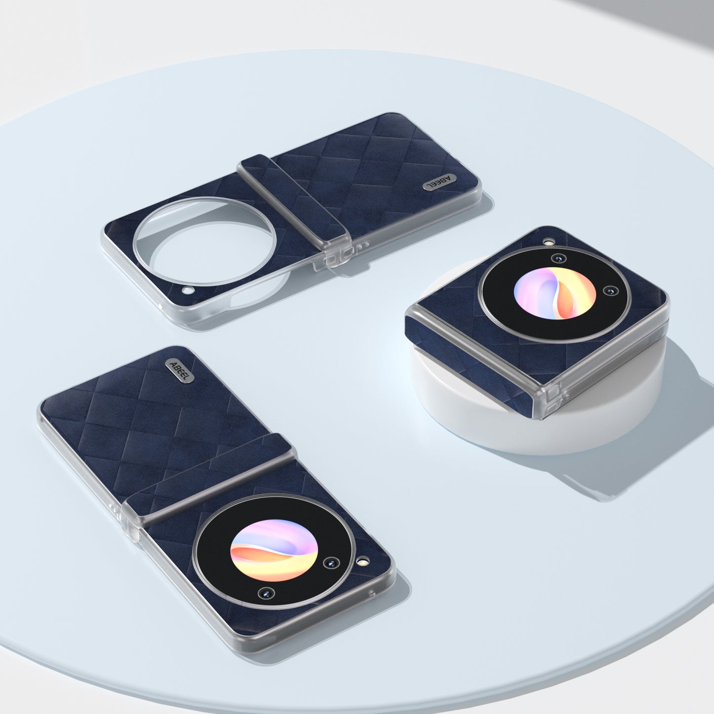 ABEEL For ZTE nubia Flip 5G Case Transparent Matte Edge Leather Coated PC Grid Pattern Phone Cover - Blue