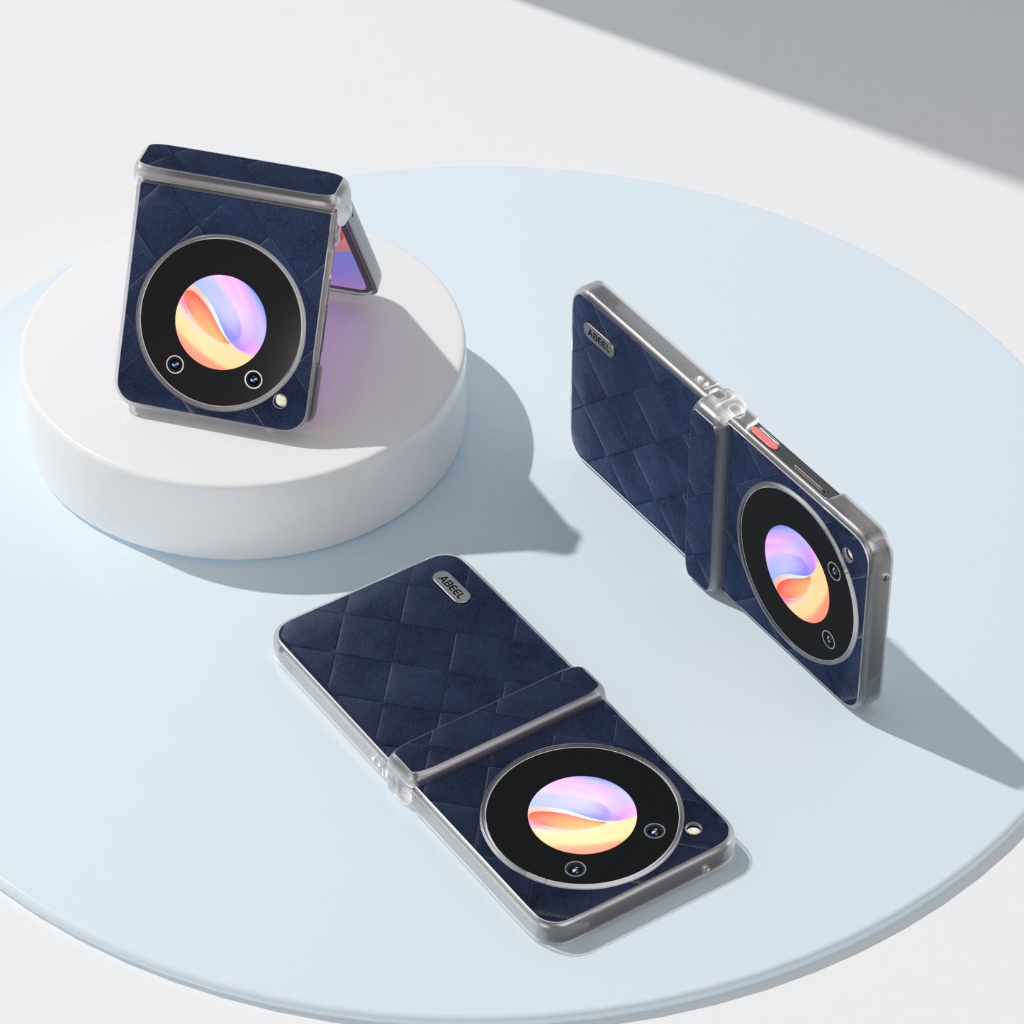 ABEEL For ZTE nubia Flip 5G Case Transparent Matte Edge Leather Coated PC Grid Pattern Phone Cover - Blue