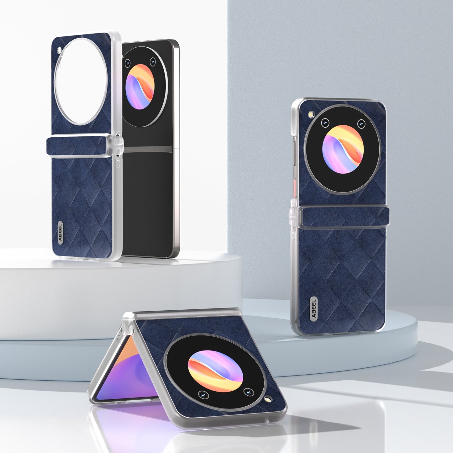 ABEEL For ZTE nubia Flip 5G Case Transparent Matte Edge Leather Coated PC Grid Pattern Phone Cover - Blue