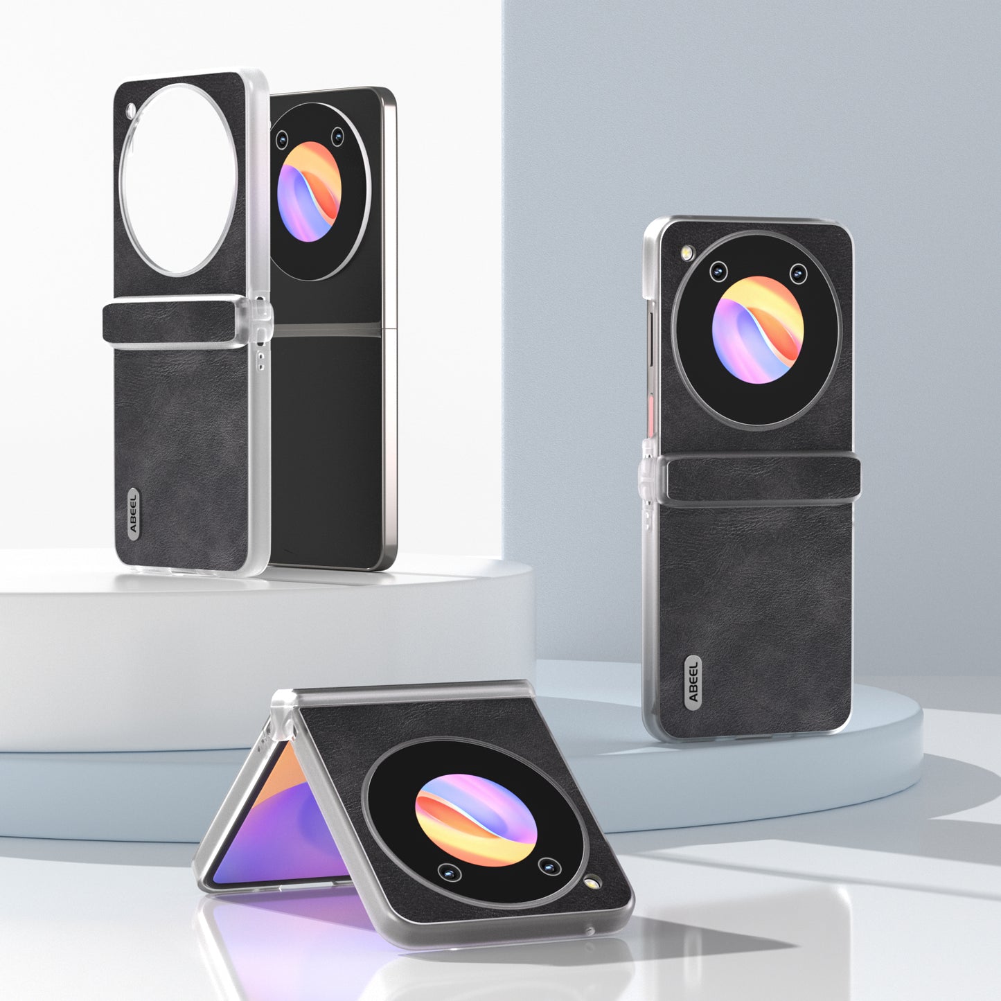 ABEEL For ZTE nubia Flip 5G Case Matte Edge Cowhide Texture Leather+PC Phone Cover - Black