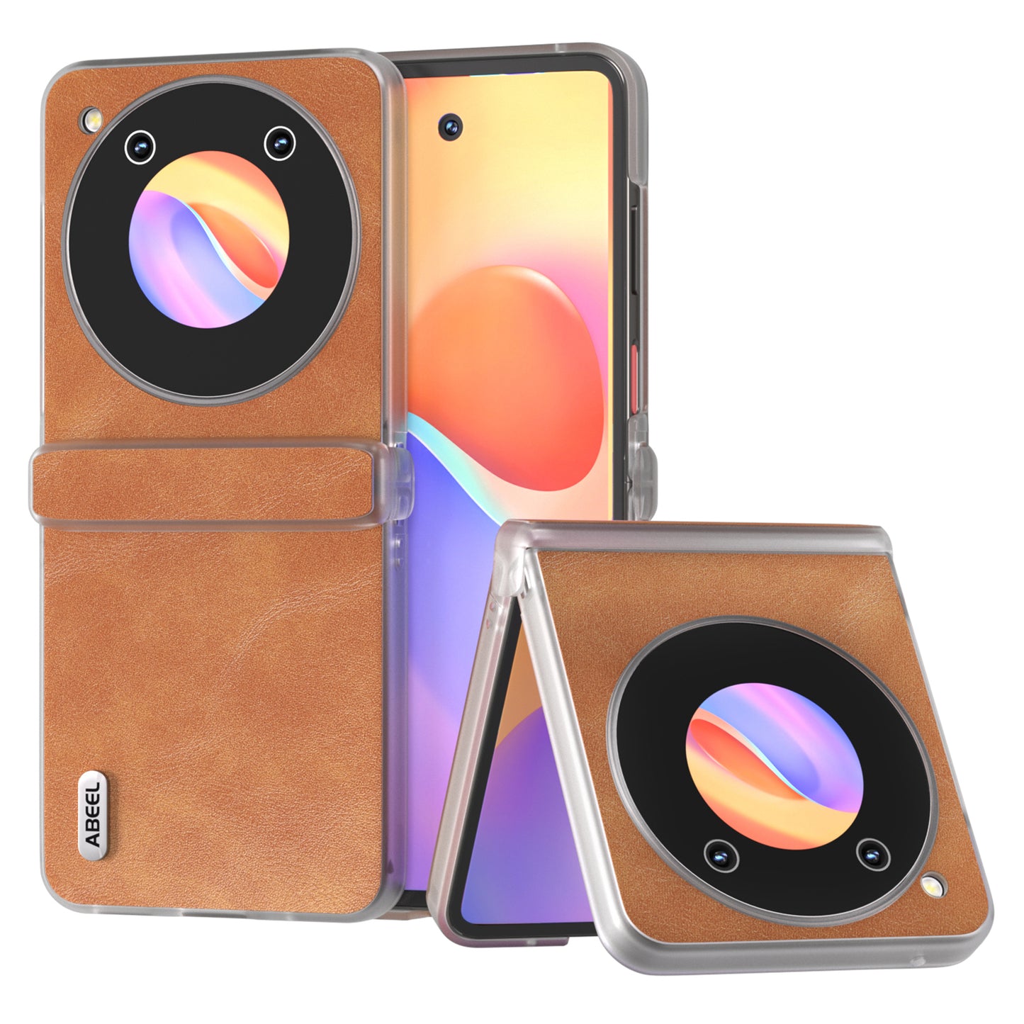 ABEEL For ZTE nubia Flip 5G Case Matte Edge Cowhide Texture Leather+PC Phone Cover - Brown