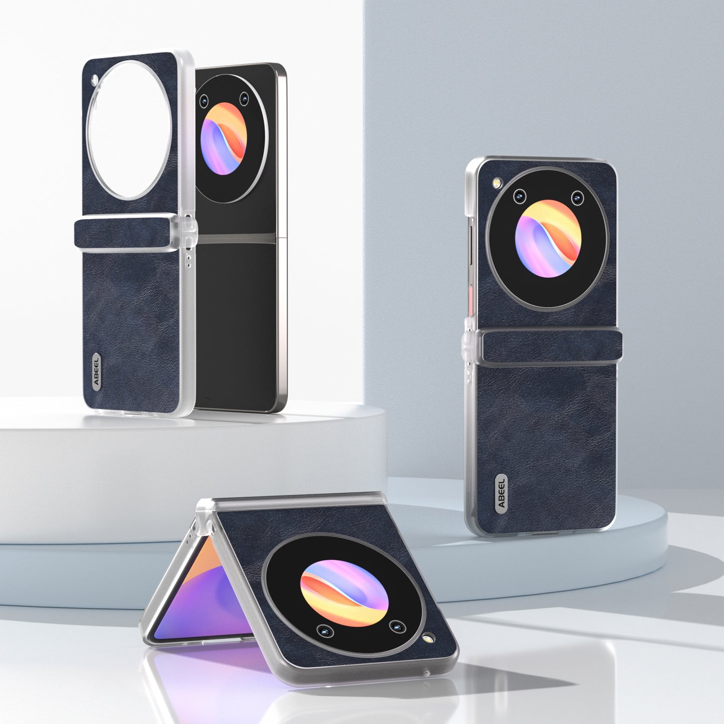 ABEEL For ZTE nubia Flip 5G Case Matte Edge Cowhide Texture Leather+PC Phone Cover - Blue