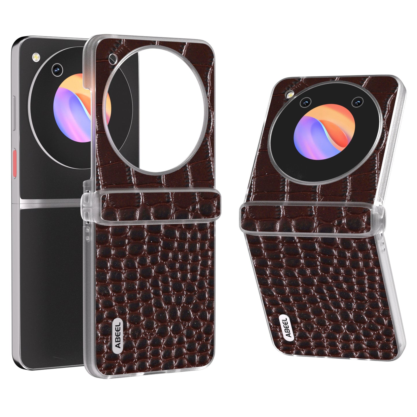 ABEEL For ZTE nubia Flip 5G Case Matte Edge Genuine Cow Leather+PC Hinge Protection Phone Cover - Coffee