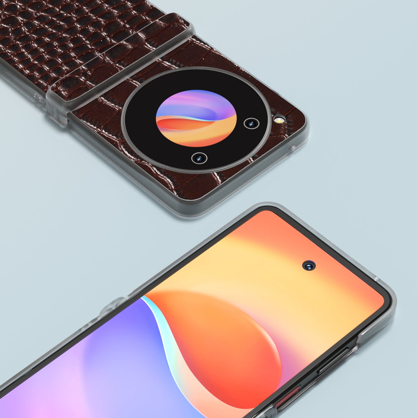 ABEEL For ZTE nubia Flip 5G Case Matte Edge Genuine Cow Leather+PC Hinge Protection Phone Cover - Coffee