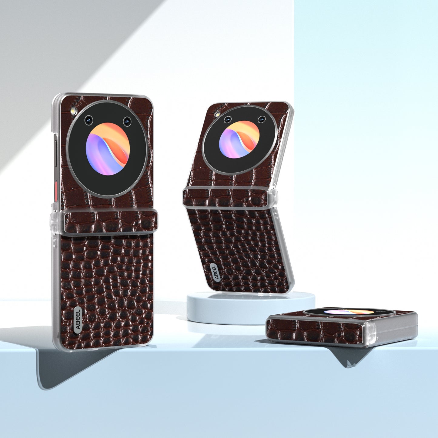 ABEEL For ZTE nubia Flip 5G Case Matte Edge Genuine Cow Leather+PC Hinge Protection Phone Cover - Coffee