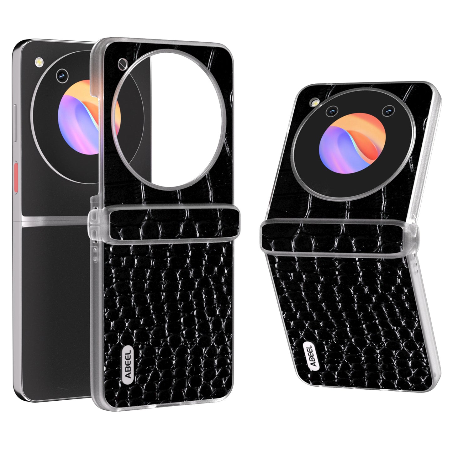 ABEEL For ZTE nubia Flip 5G Case Matte Edge Genuine Cow Leather+PC Hinge Protection Phone Cover - Black