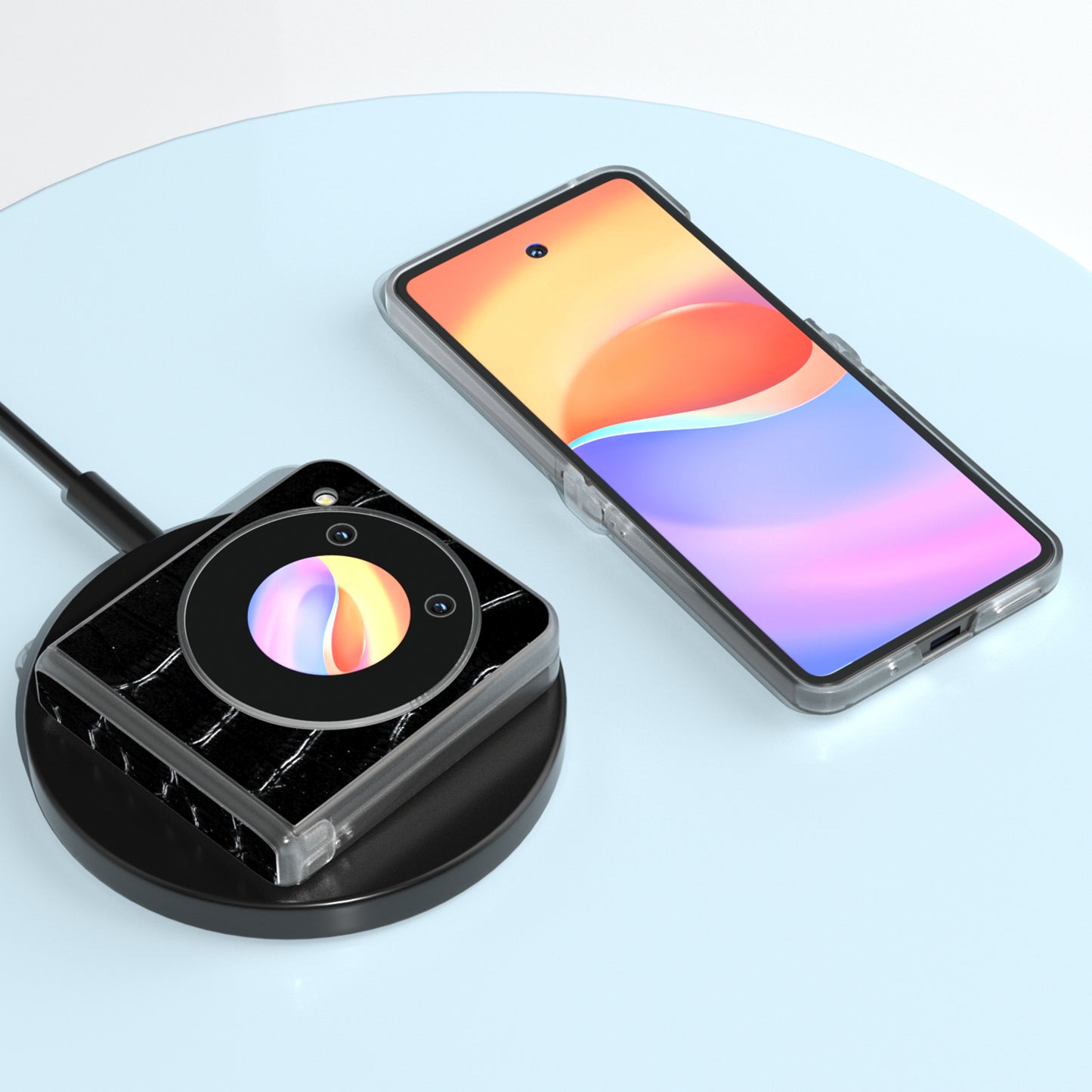 ABEEL For ZTE nubia Flip 5G Case Matte Edge Genuine Cow Leather+PC Hinge Protection Phone Cover - Black