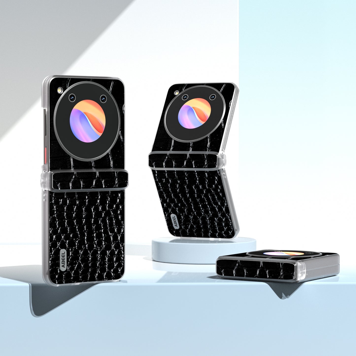 ABEEL For ZTE nubia Flip 5G Case Matte Edge Genuine Cow Leather+PC Hinge Protection Phone Cover - Black