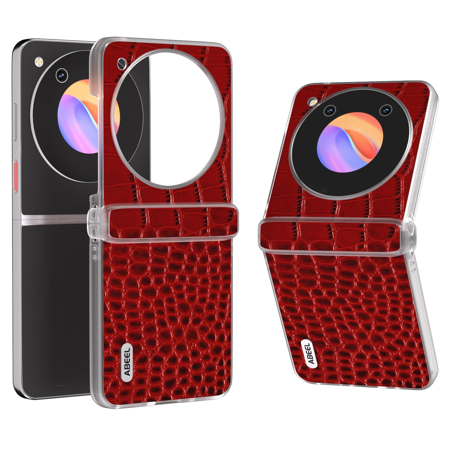 ABEEL For ZTE nubia Flip 5G Case Matte Edge Genuine Cow Leather+PC Hinge Protection Phone Cover - Red