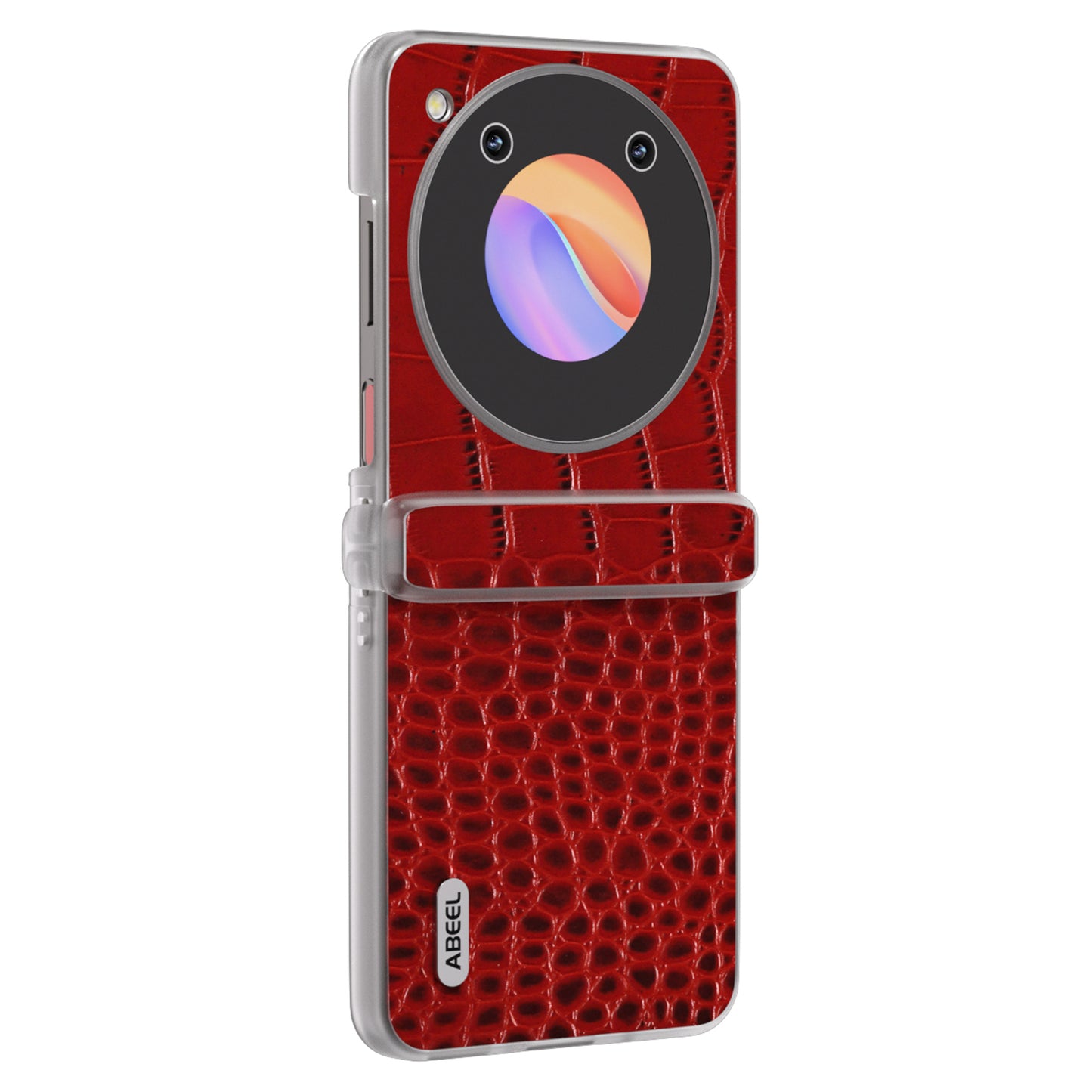 ABEEL For ZTE nubia Flip 5G Case Matte Edge Genuine Cow Leather+PC Hinge Protection Phone Cover - Red