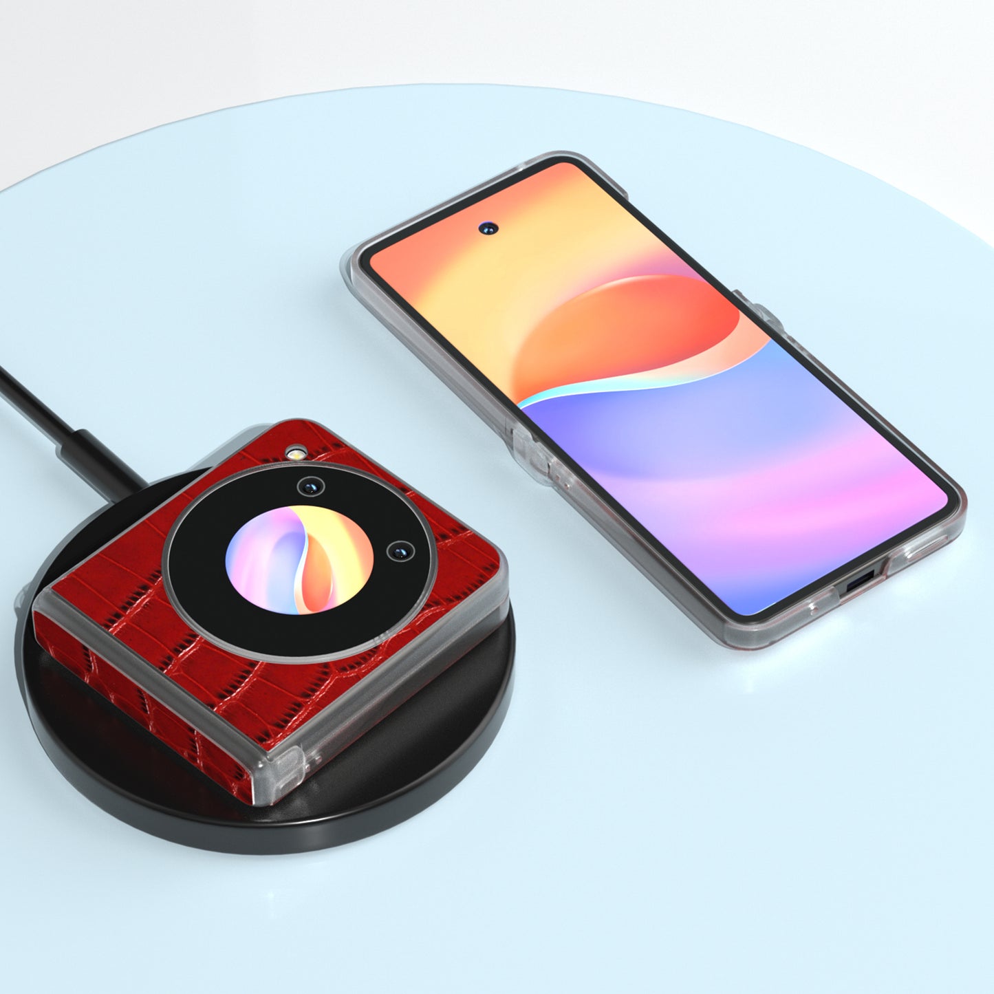 ABEEL For ZTE nubia Flip 5G Case Matte Edge Genuine Cow Leather+PC Hinge Protection Phone Cover - Red