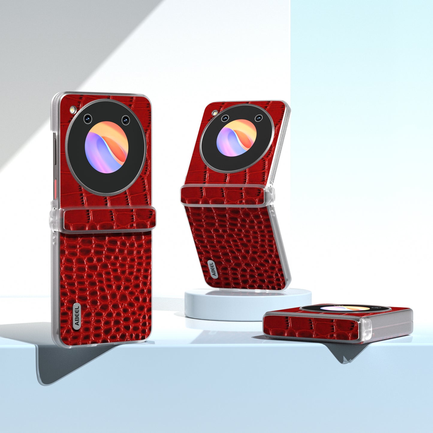 ABEEL For ZTE nubia Flip 5G Case Matte Edge Genuine Cow Leather+PC Hinge Protection Phone Cover - Red