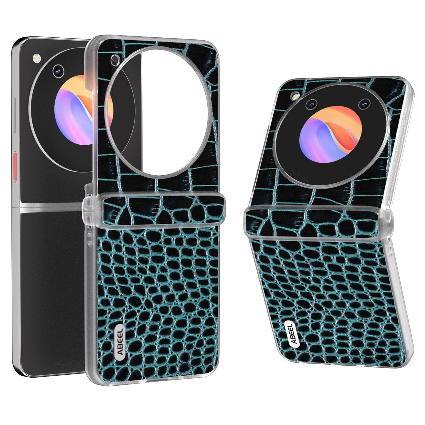 ABEEL For ZTE nubia Flip 5G Case Matte Edge Genuine Cow Leather+PC Hinge Protection Phone Cover - Midnight Green