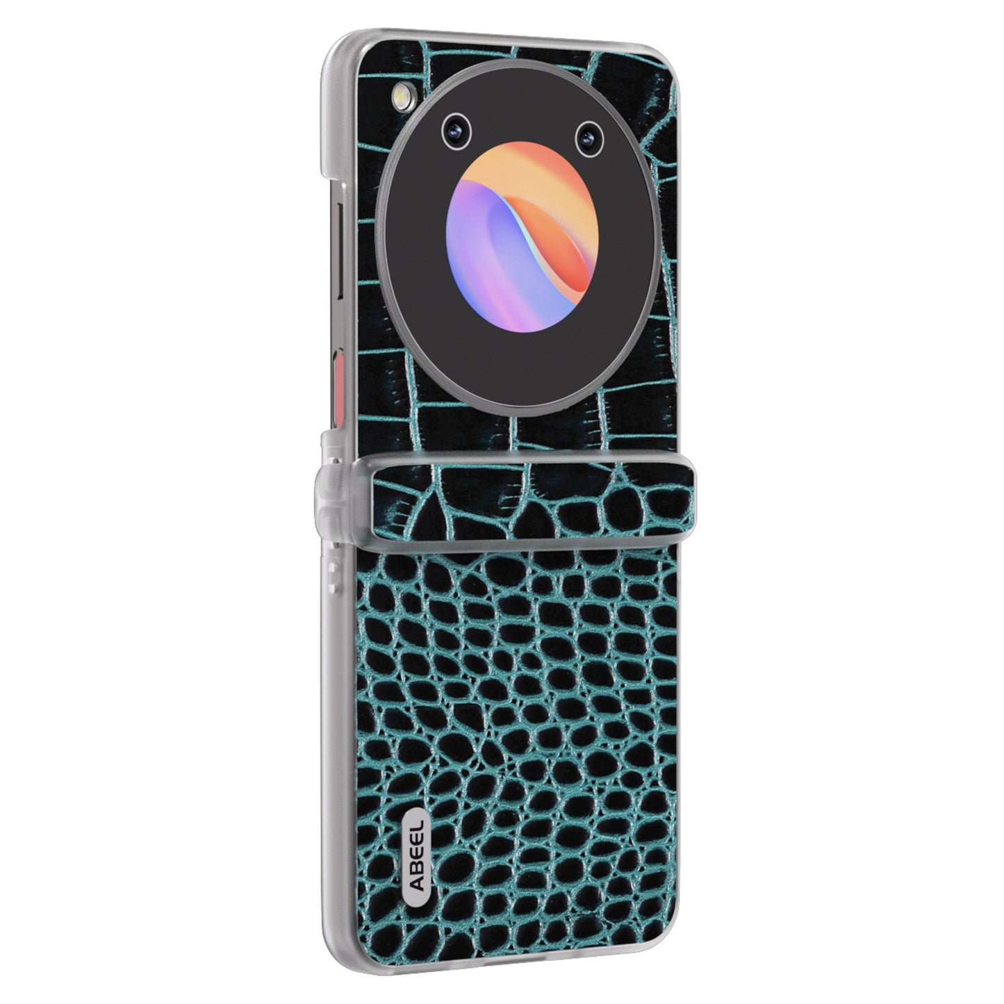 ABEEL For ZTE nubia Flip 5G Case Matte Edge Genuine Cow Leather+PC Hinge Protection Phone Cover - Midnight Green