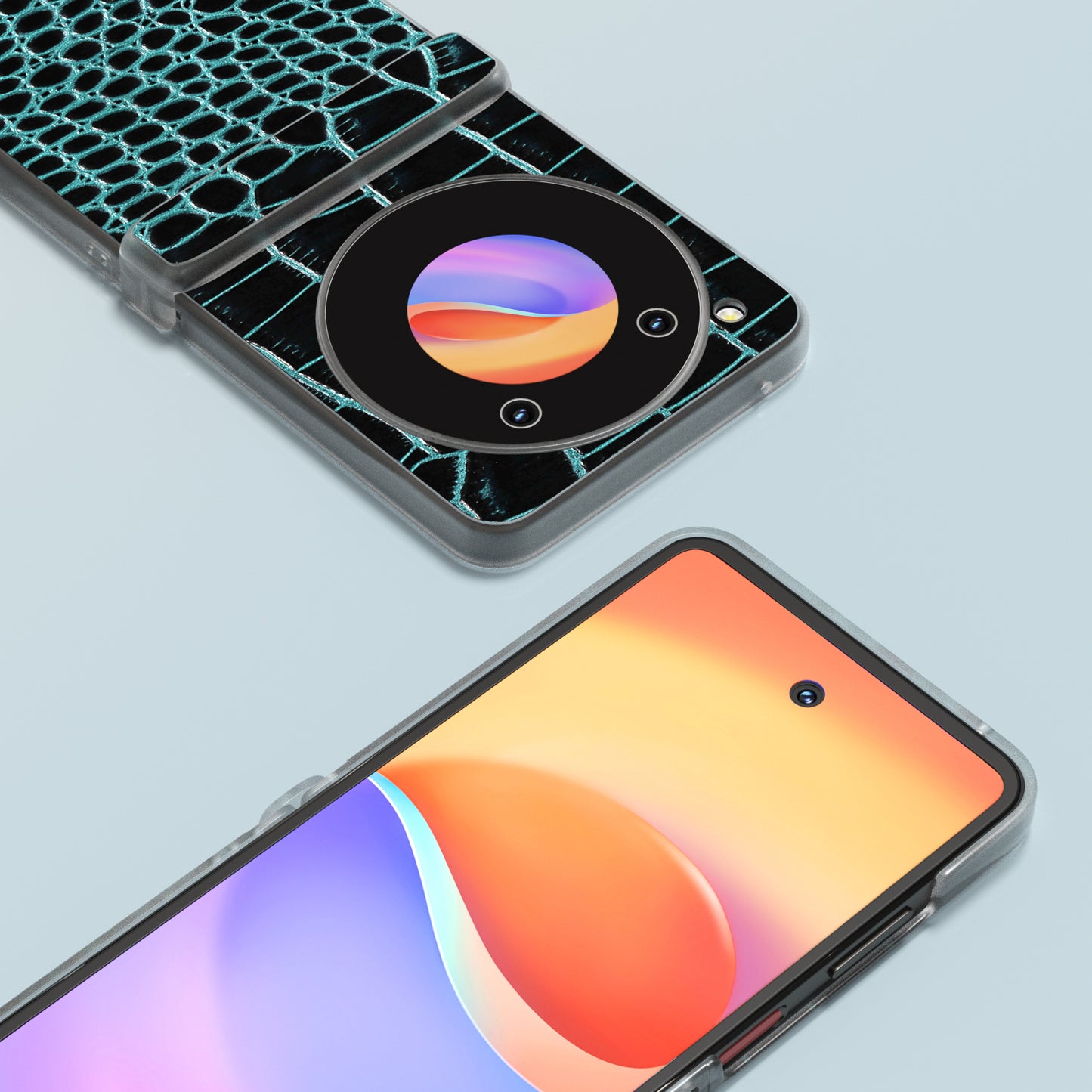 ABEEL For ZTE nubia Flip 5G Case Matte Edge Genuine Cow Leather+PC Hinge Protection Phone Cover - Midnight Green