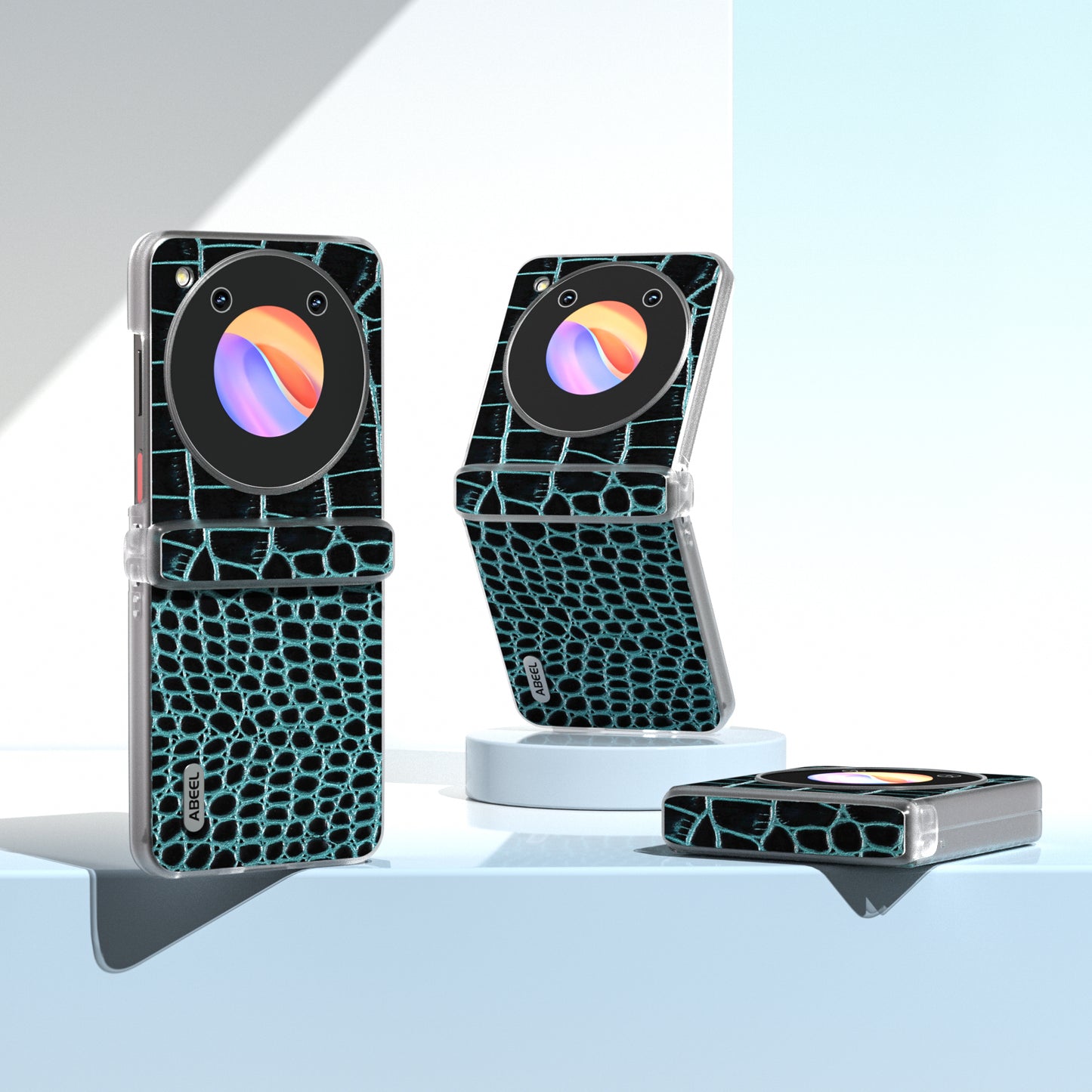 ABEEL For ZTE nubia Flip 5G Case Matte Edge Genuine Cow Leather+PC Hinge Protection Phone Cover - Midnight Green