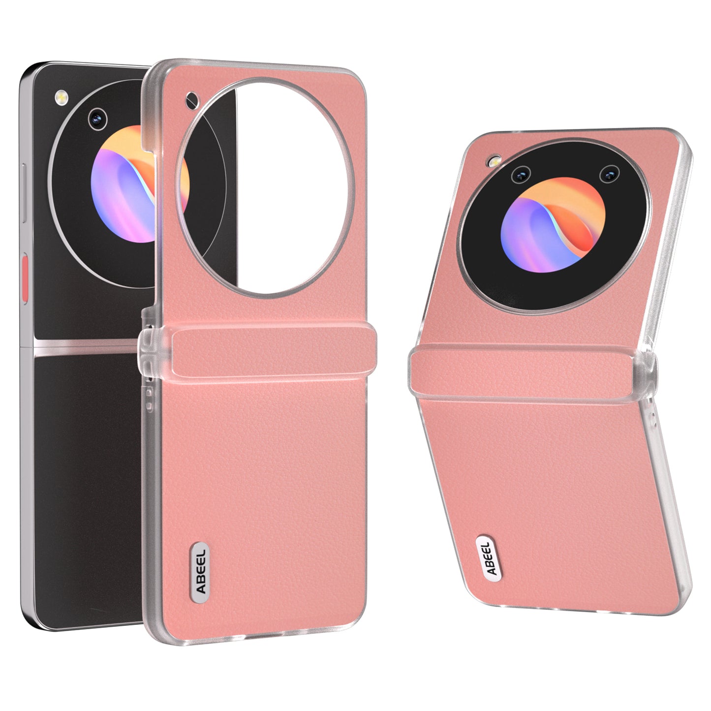 ABEEL For ZTE nubia Flip 5G Phone Case Genuine Cow Leather Coated PC Cover Matte Clear Edge - Pink