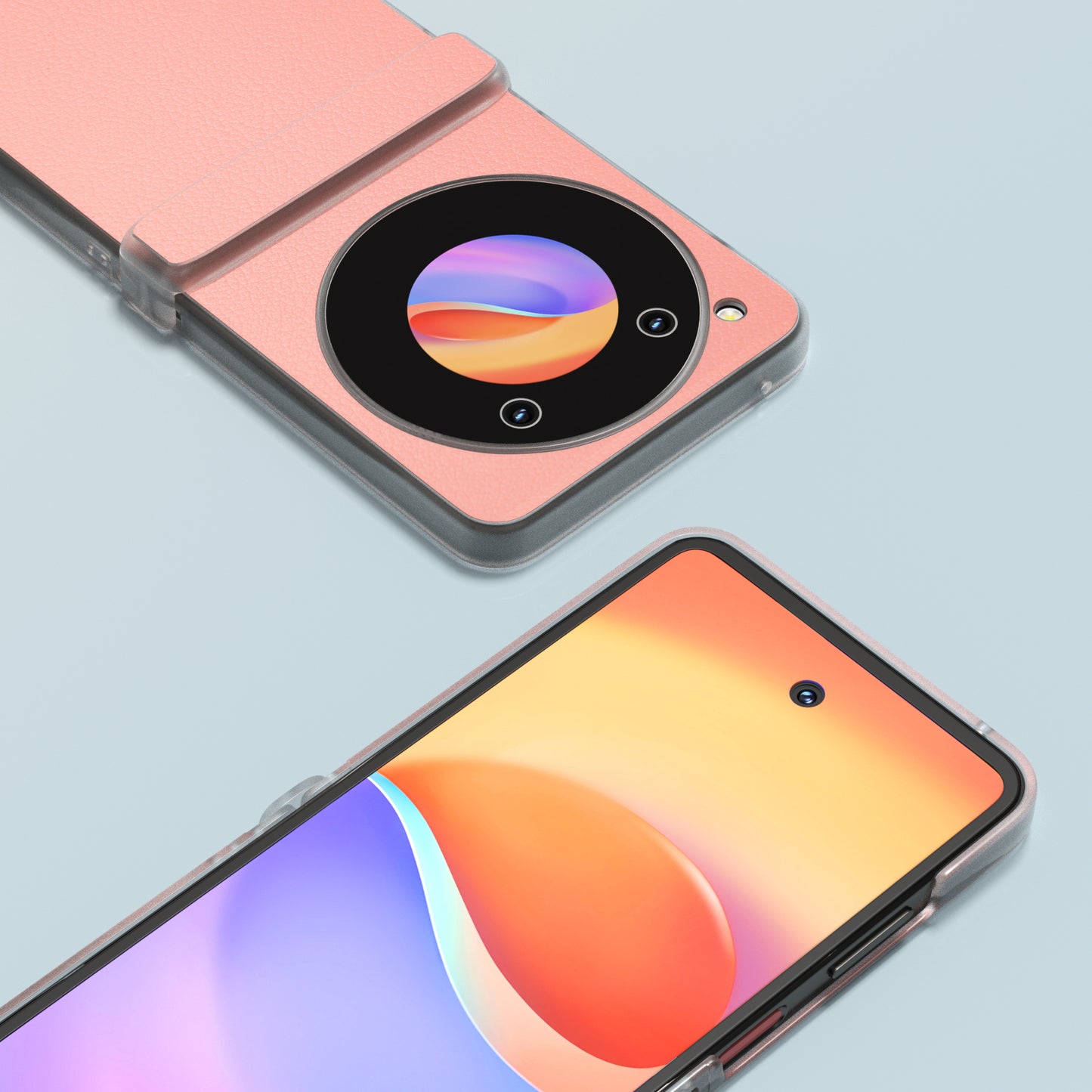 ABEEL For ZTE nubia Flip 5G Phone Case Genuine Cow Leather Coated PC Cover Matte Clear Edge - Pink