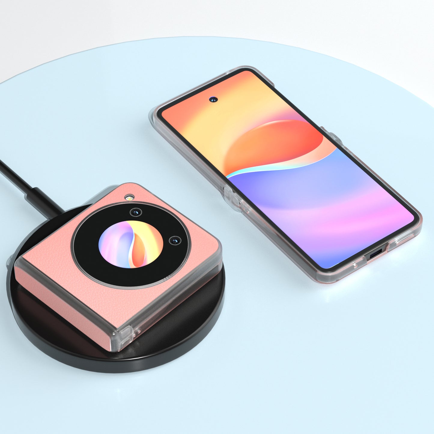 ABEEL For ZTE nubia Flip 5G Phone Case Genuine Cow Leather Coated PC Cover Matte Clear Edge - Pink