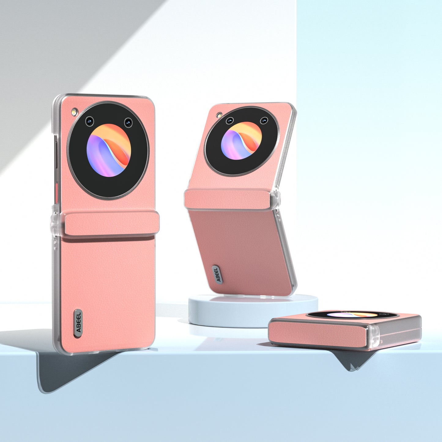 ABEEL For ZTE nubia Flip 5G Phone Case Genuine Cow Leather Coated PC Cover Matte Clear Edge - Pink