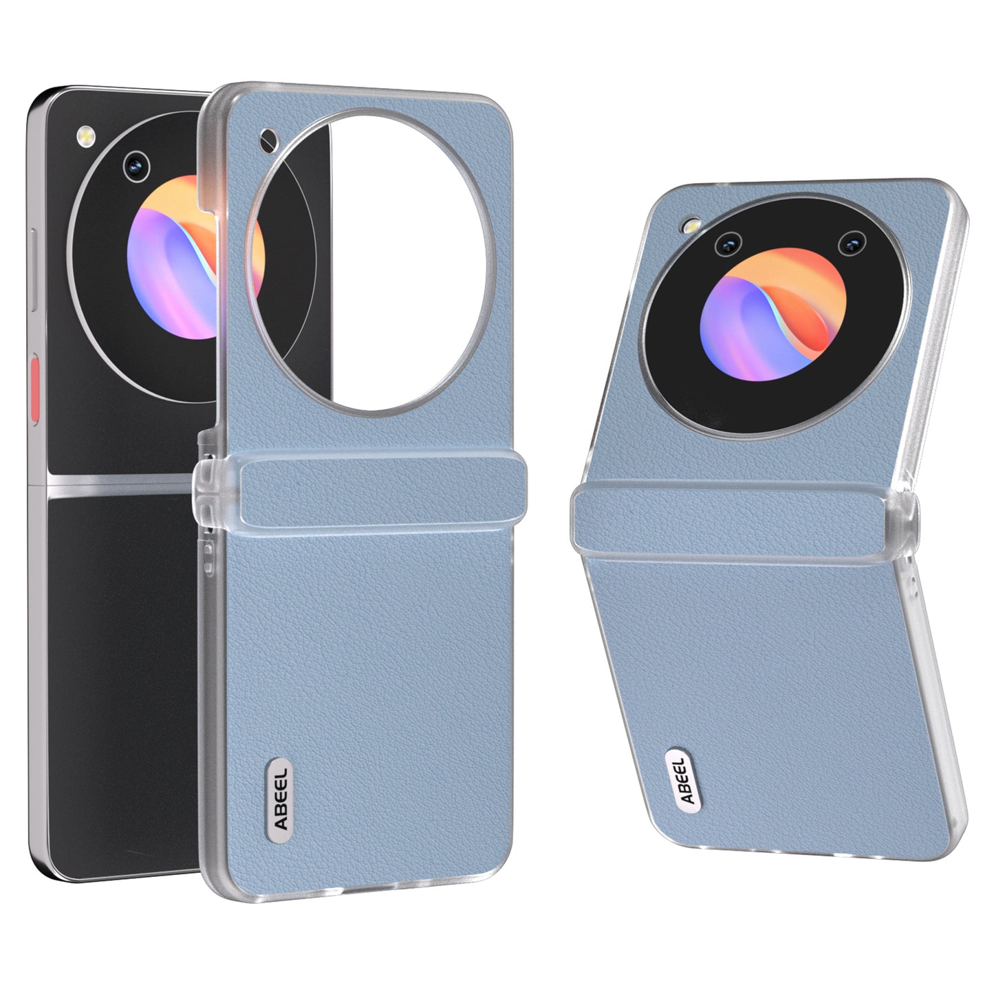 ABEEL For ZTE nubia Flip 5G Phone Case Genuine Cow Leather Coated PC Cover Matte Clear Edge - Blue