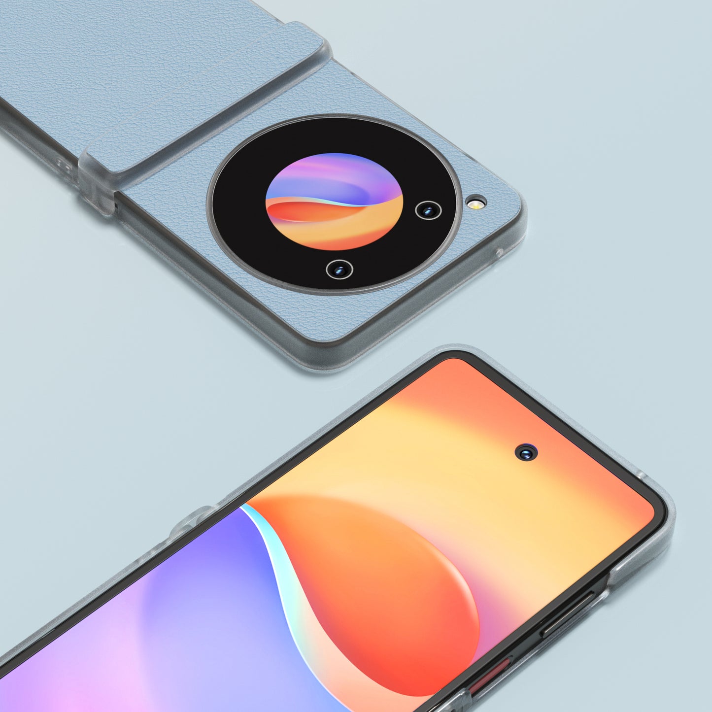 ABEEL For ZTE nubia Flip 5G Phone Case Genuine Cow Leather Coated PC Cover Matte Clear Edge - Blue