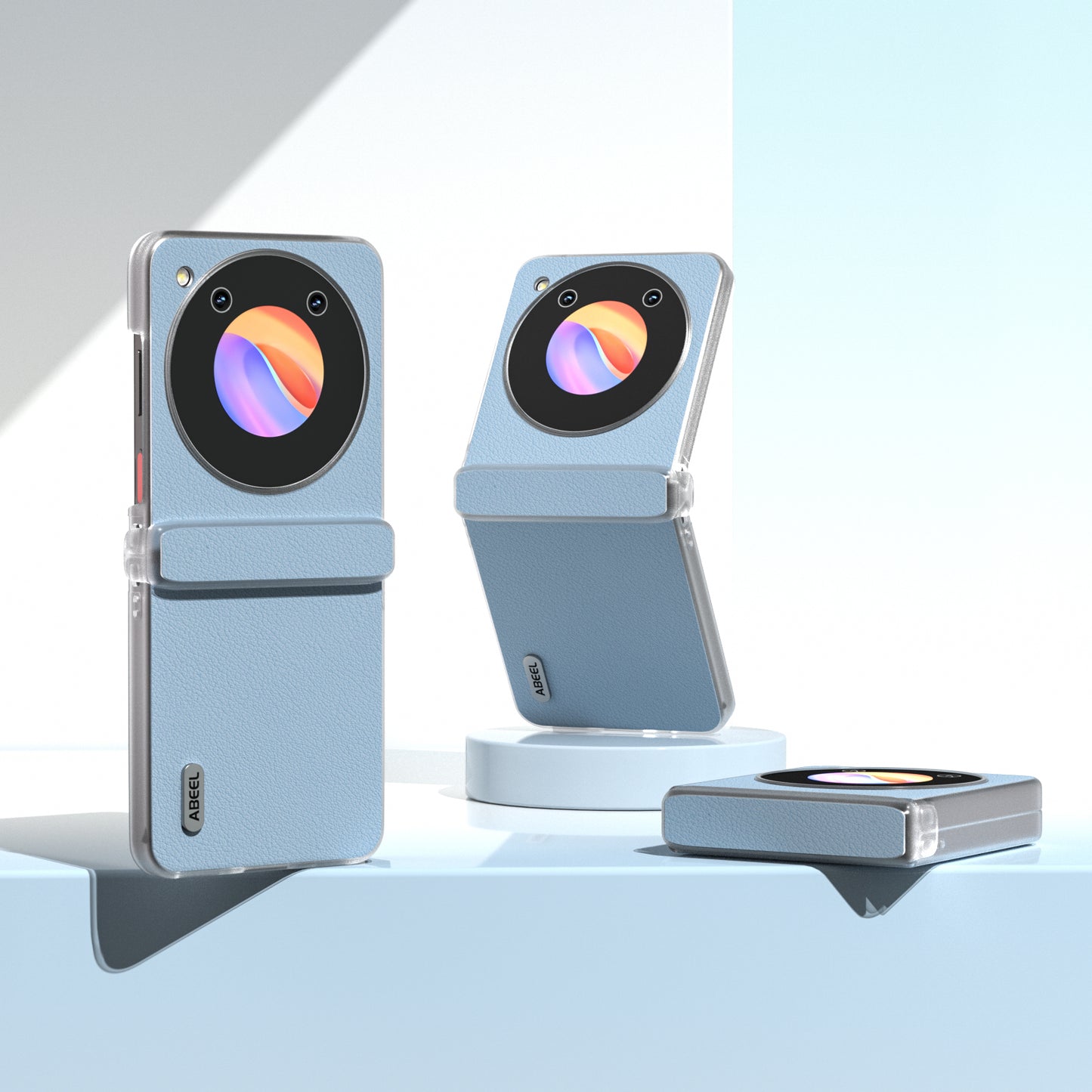 ABEEL For ZTE nubia Flip 5G Phone Case Genuine Cow Leather Coated PC Cover Matte Clear Edge - Blue