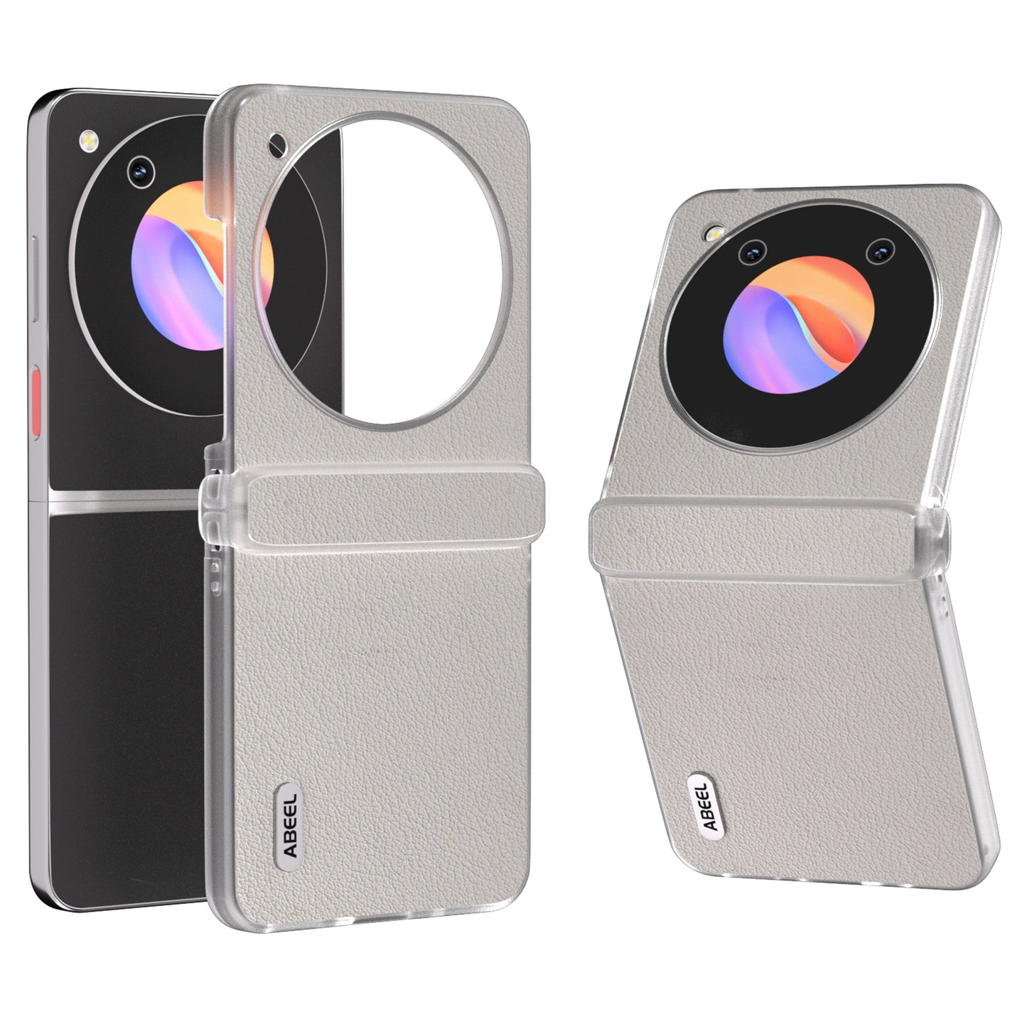 ABEEL For ZTE nubia Flip 5G Phone Case Genuine Cow Leather Coated PC Cover Matte Clear Edge - Grey