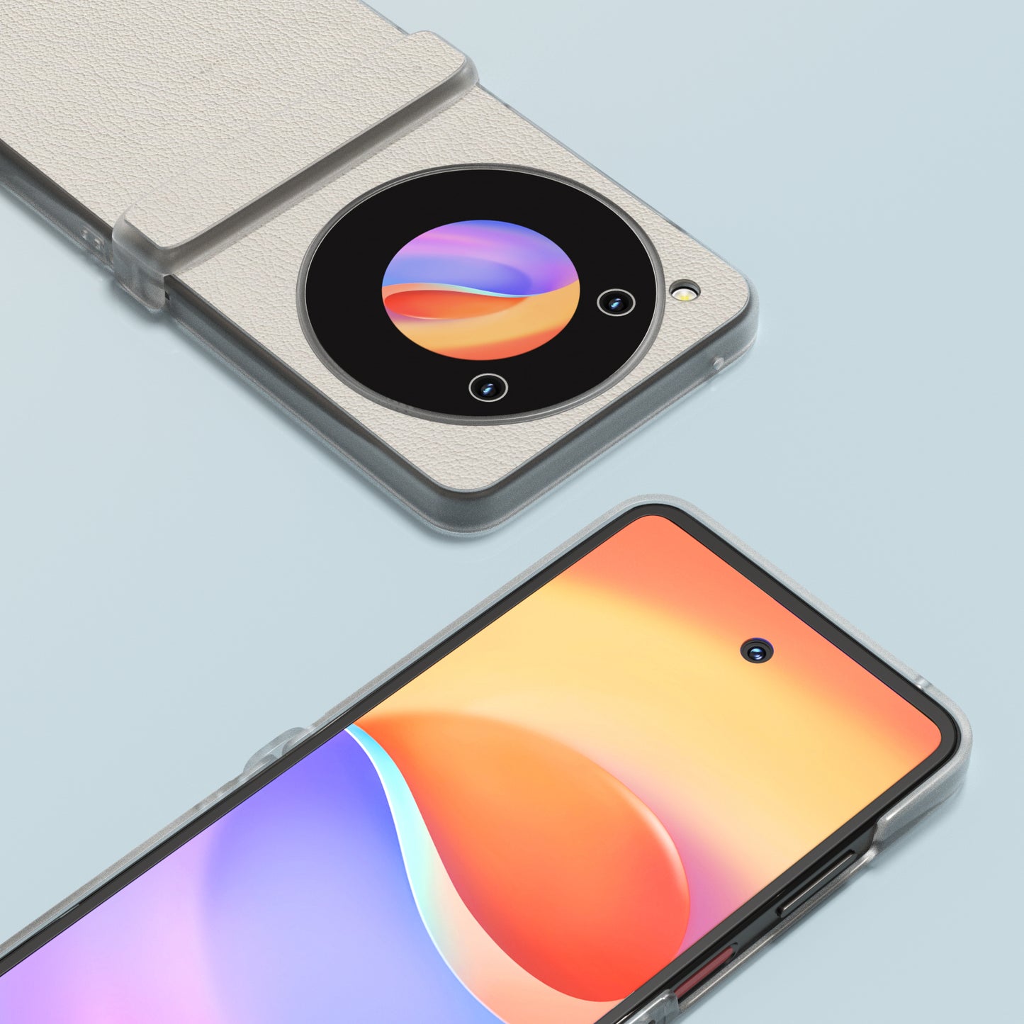 ABEEL For ZTE nubia Flip 5G Phone Case Genuine Cow Leather Coated PC Cover Matte Clear Edge - Grey